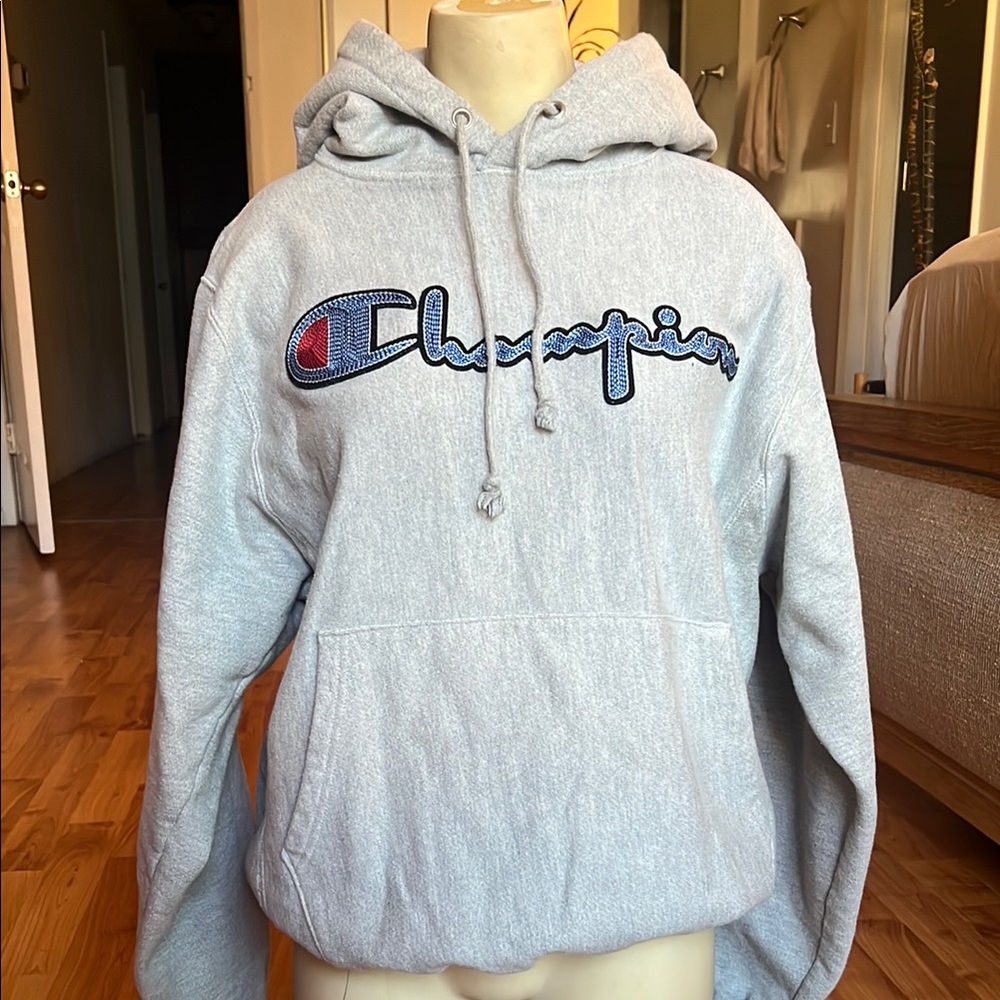 Champion Gray Stitched Logo Hoodie